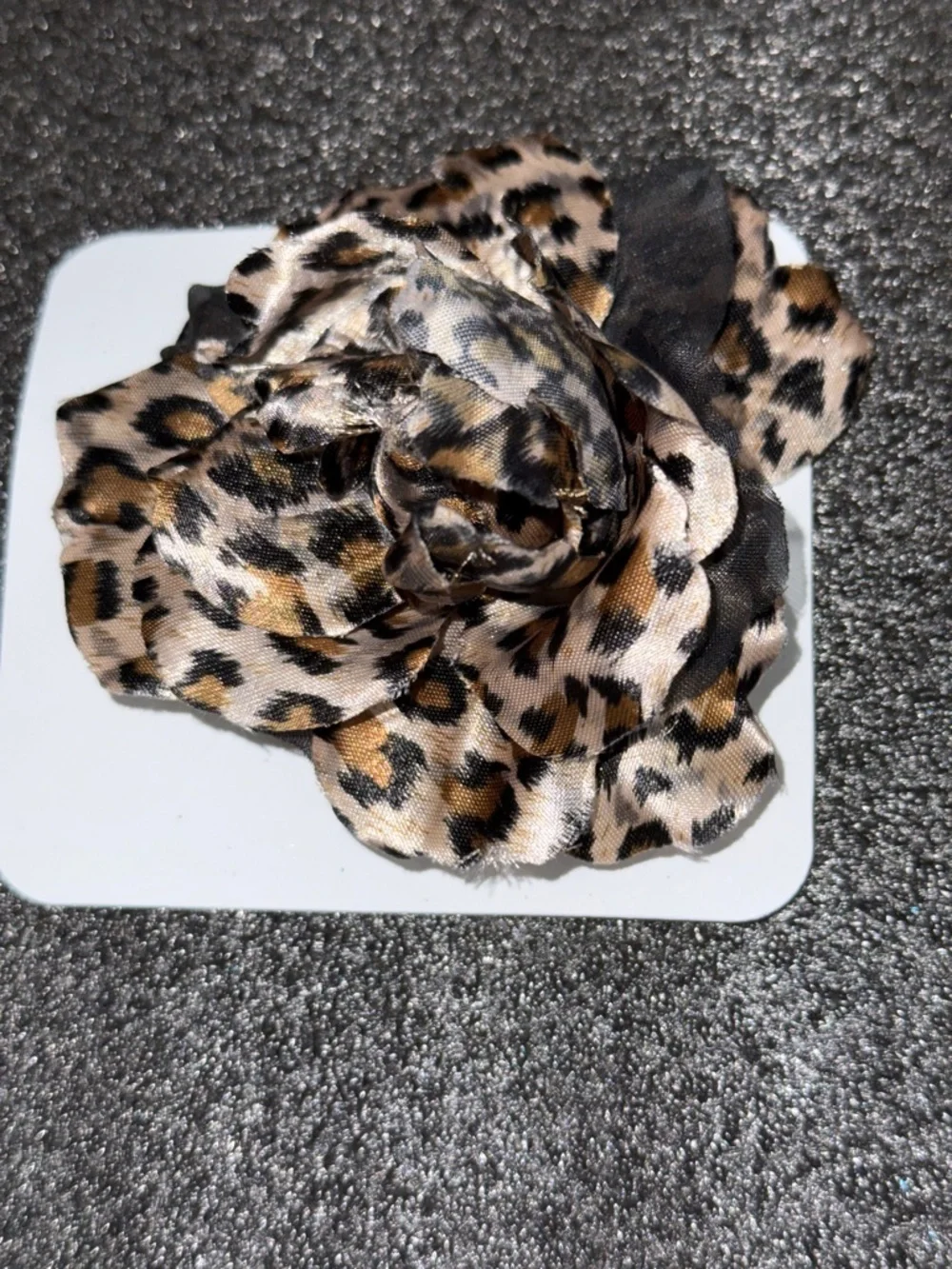 Leopard Print Flower Hair Clip - Beige & Black
